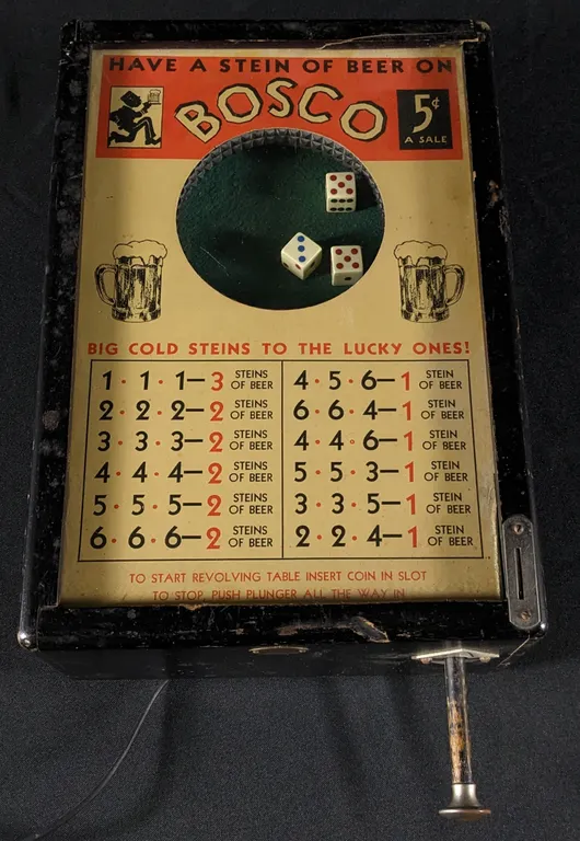 "BALLY" BOSCO 5¢ GAMBLING DICE GAME ELECTRIC "HAVE A STEIN OF BEER ON BOSCO"