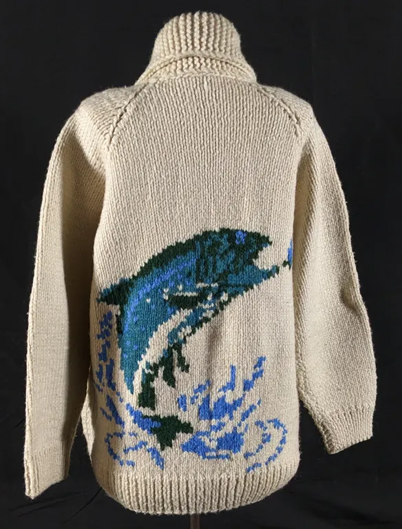 VINTAGE HAND MADE WOOL FISHING SWEATER COT JACKET (ZIPPER FRONT)