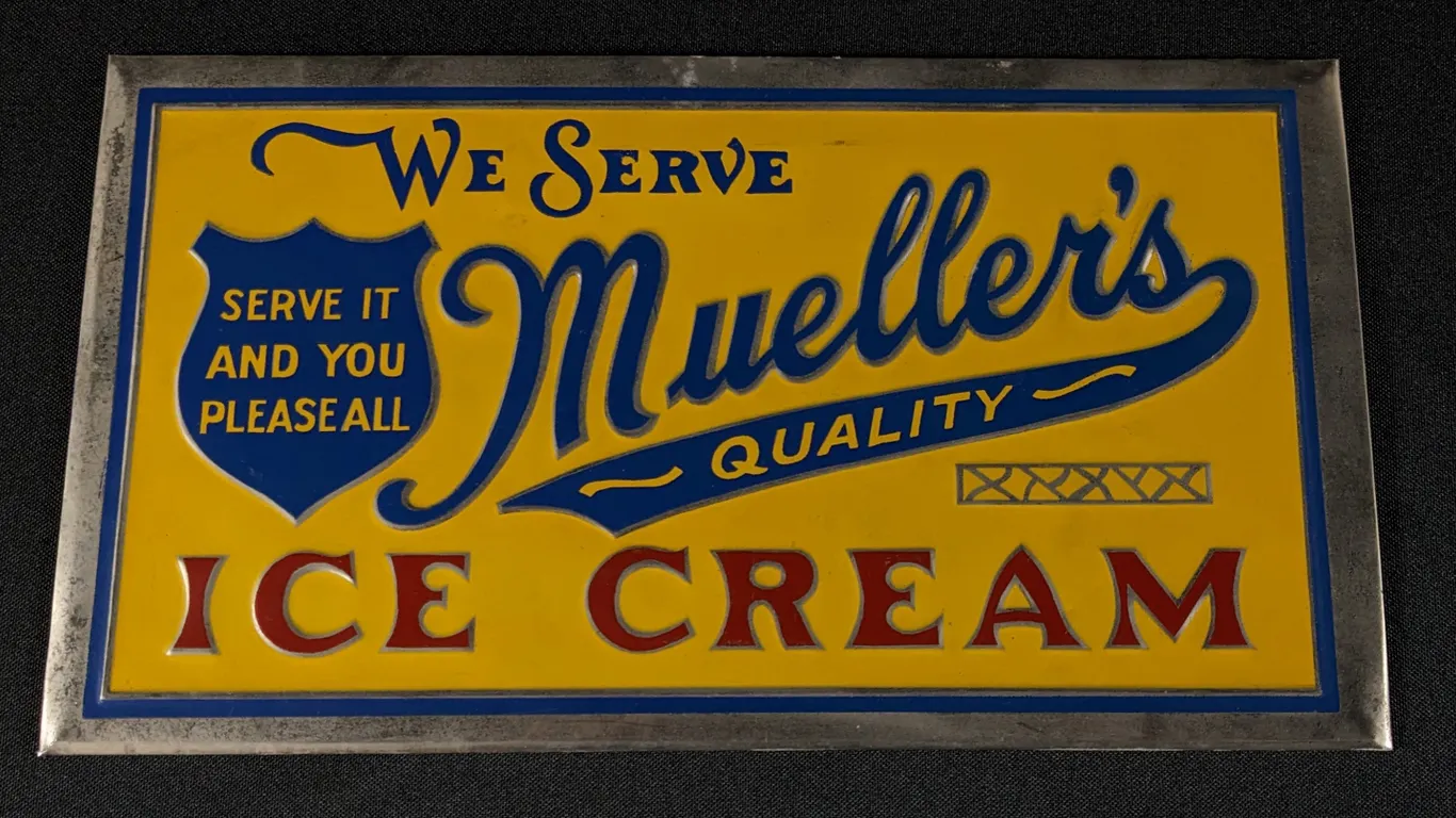 "KEMPER THOMAS SIGN" WE SERVE MUELLER'S QUALITY ICE CREAM
