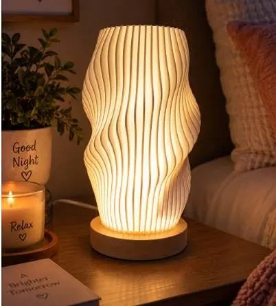LED Table Lamp with Wavy White Shade