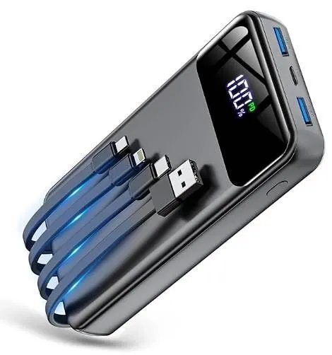 N6 35000mAh 22.5W Portable Charger, Built-In Cables
