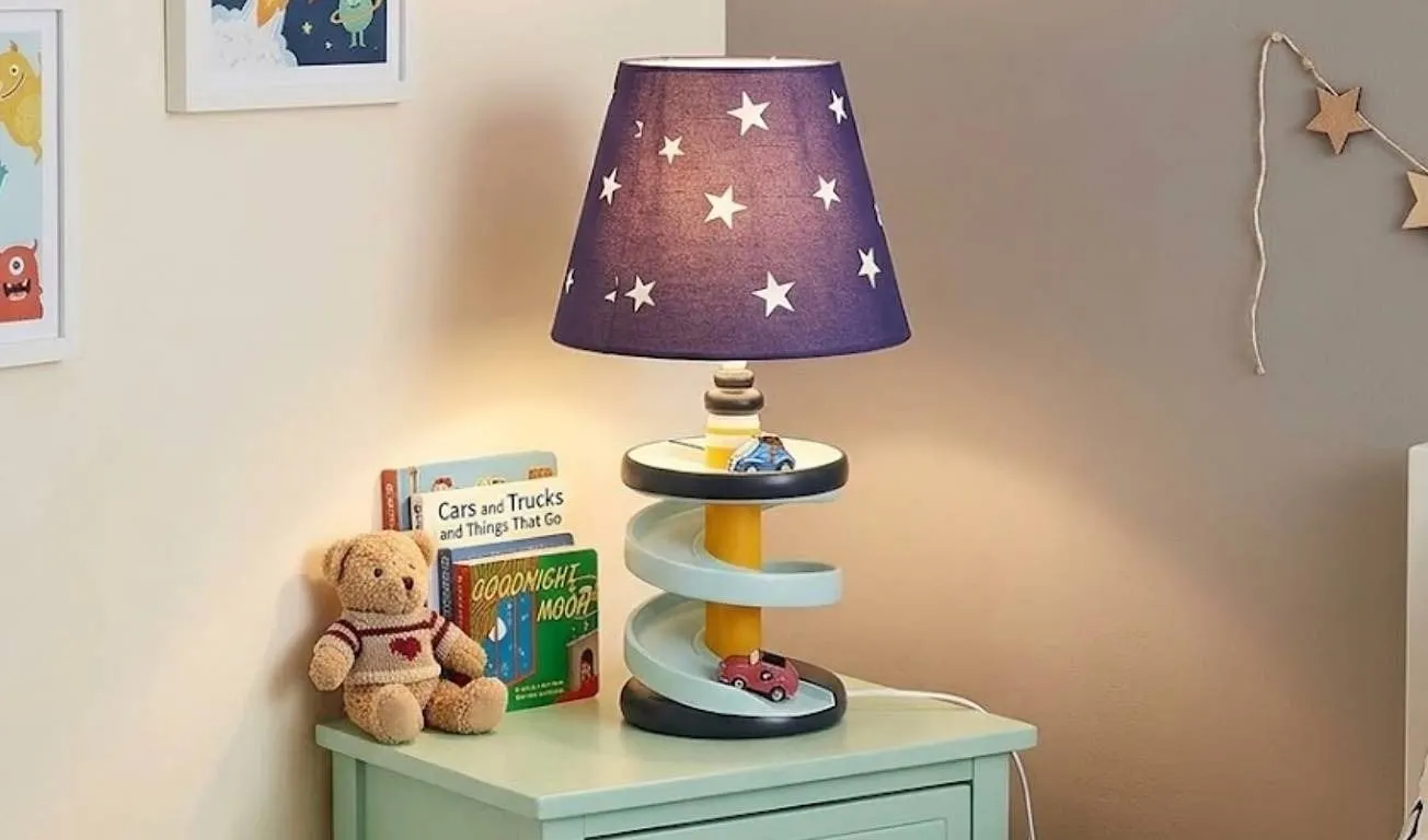 Children's Table Lamp With Cars And Star Shade