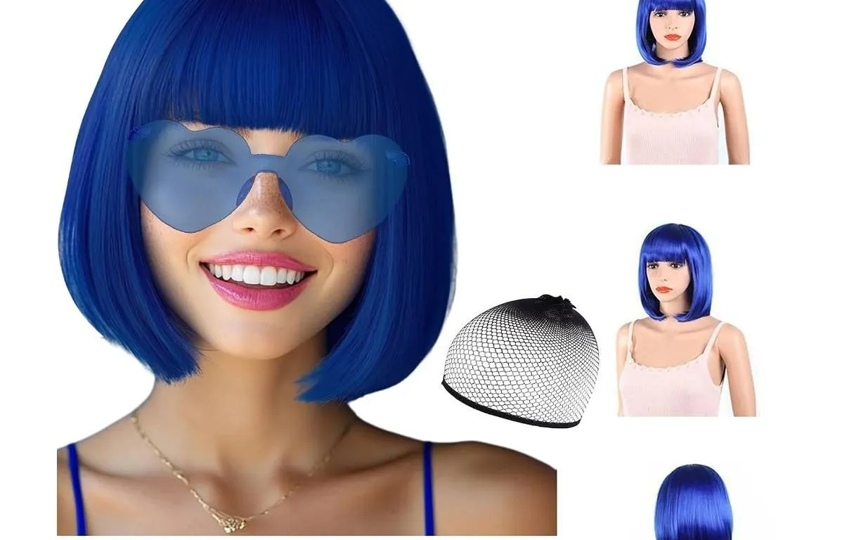 LULUBTY Sapphire Blue Short Bob Wig Set