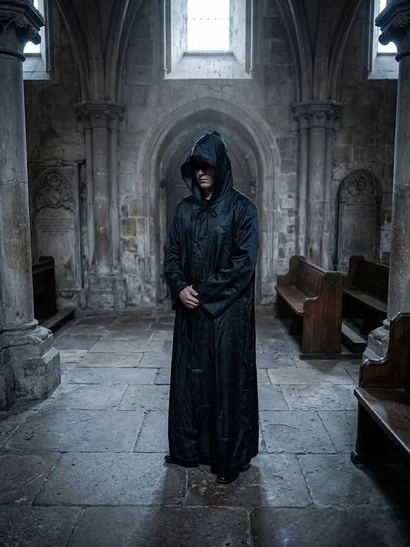 Black Hooded Robe Size Large with Tie Closure