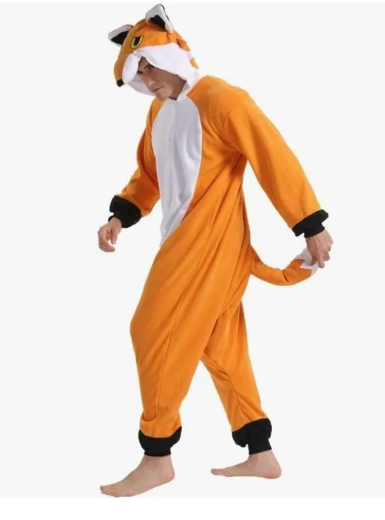 Adult Orange Fox Hooded Costume Onesie Pajamas