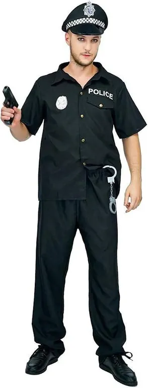 Adult Man's Police Costume Set with Hat and Handcuffs