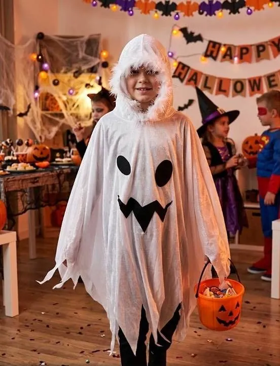 Children's Medium White Ghost Costume Hooded No Accessories