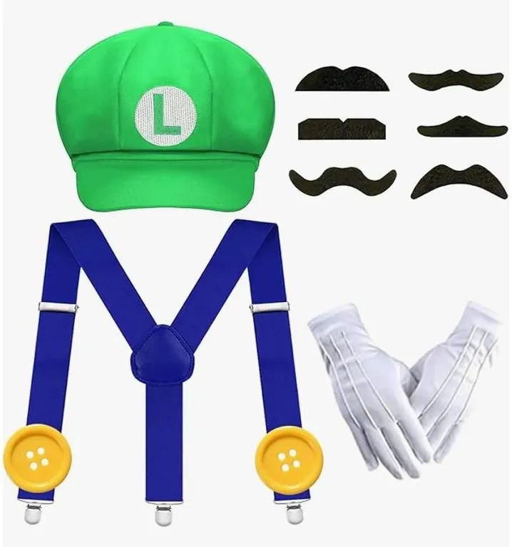Super Bros Hat, Mustaches, Gloves & Buttons Costume Accessories
