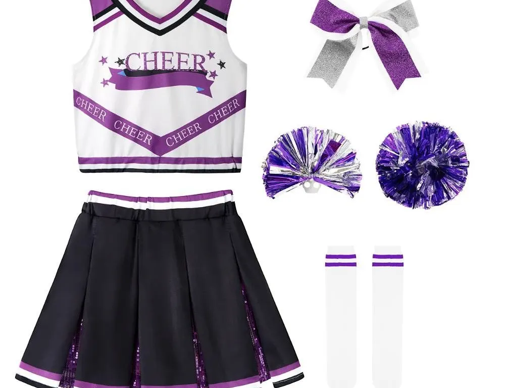 Lolanta 4 Piece Girls Cheerleader Set Purple 5-6Y