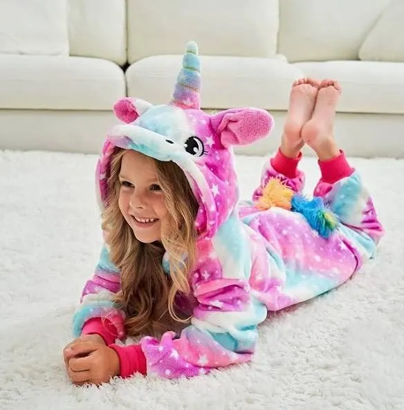 Rainbow Unicorn Hooded Fleece Onesie Large