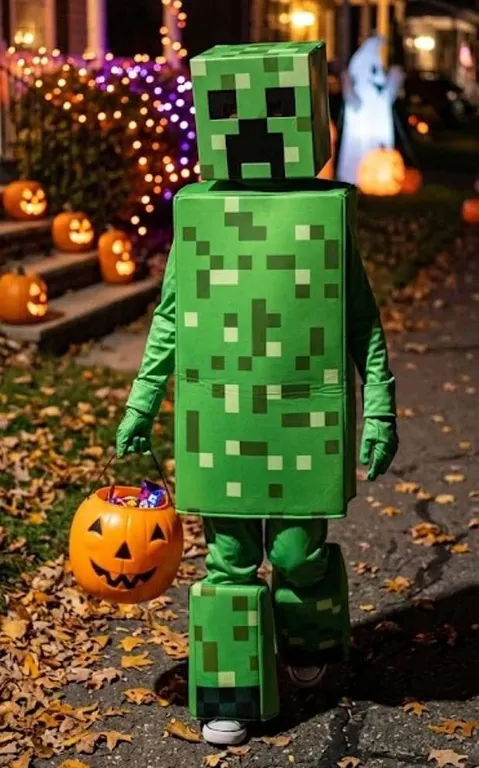 Glow in the Dark Minecraft Creeper Costume Kids Size 5-6