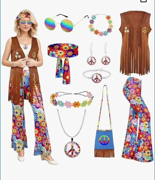 1970s Hippie Costume Set with Accessories L