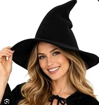 URFUN Wool Witch Hat Spire Knitted Cap Black