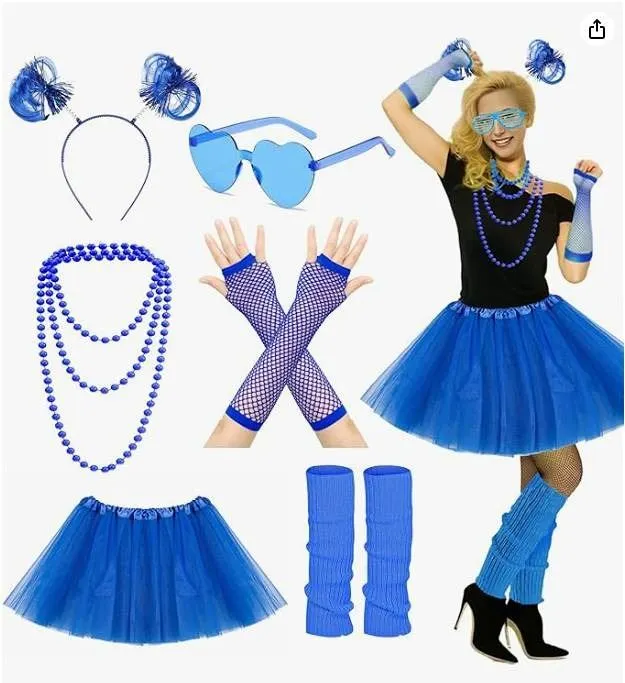 80s Blue Tutu Costume Set for Girls or Women