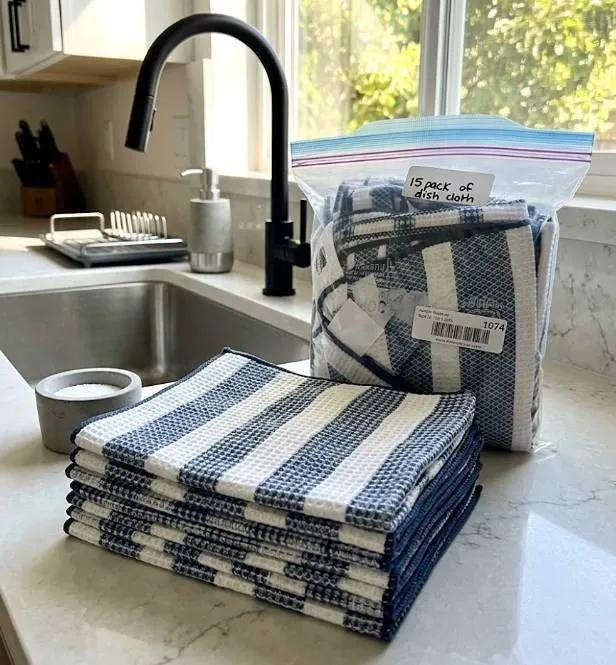 15 Pack Assorted Blue And White Dish Cloths