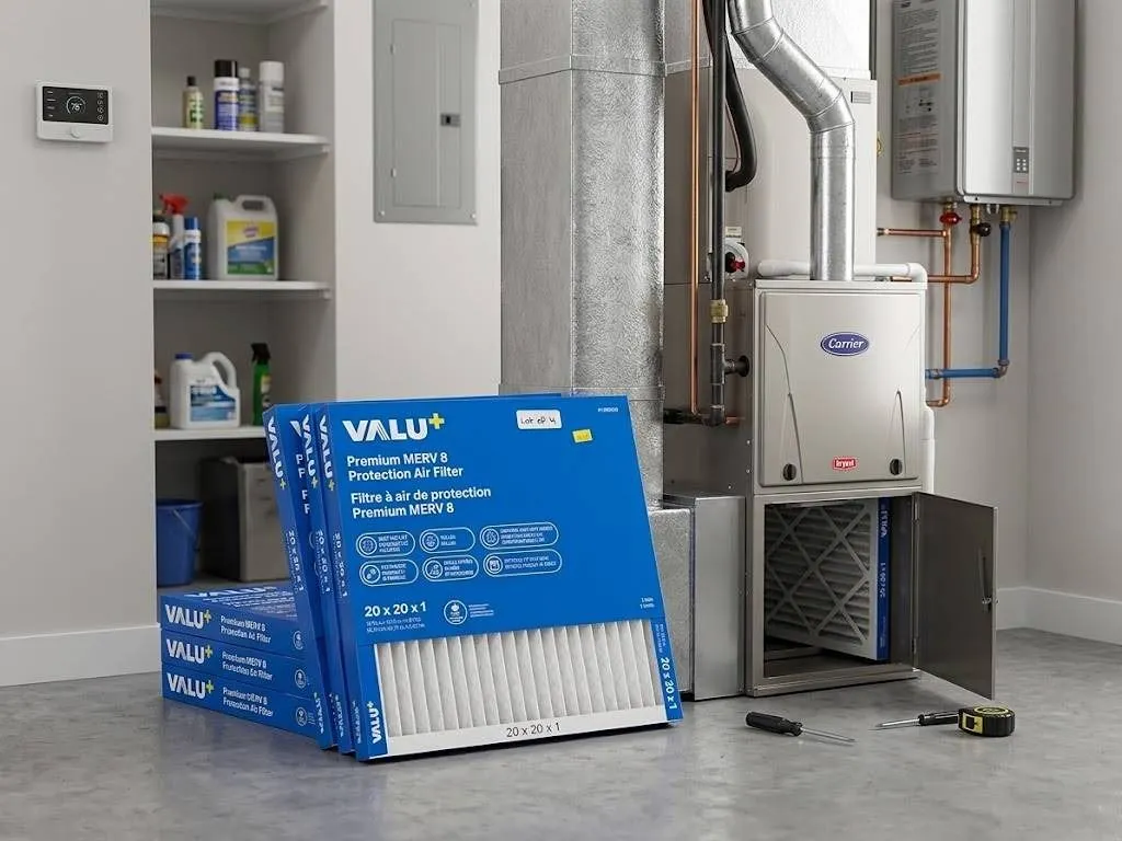 Lot of 4 - VALU+ MERV 8 20x20x1 Air Filters, 3 Pack