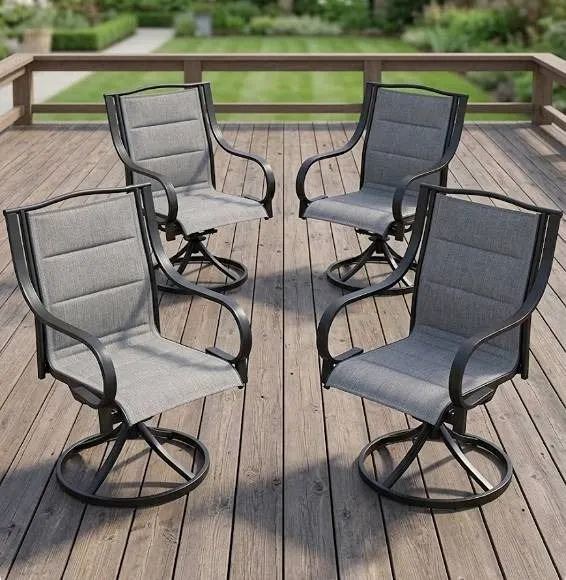 Lot of 4 Metal Swivel Patio Chairs With Sling