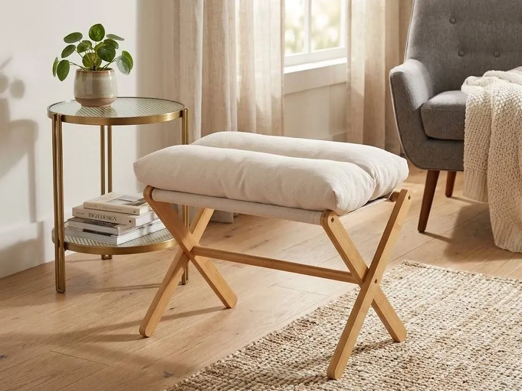 Baveke Folding Stool Ottoman Bamboo Frame