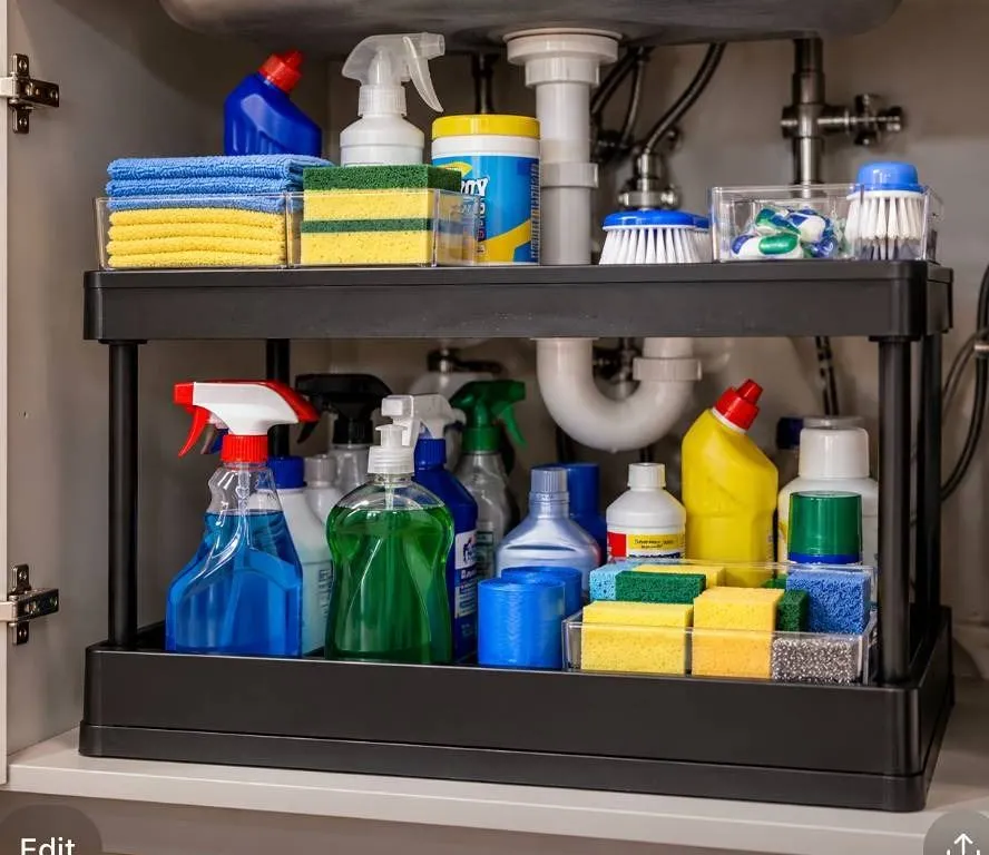 2-Pack Under Sink Organizer Black Plastic