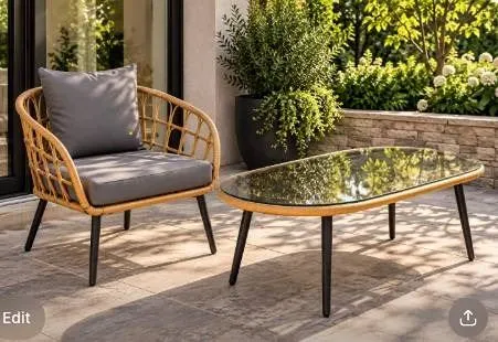 Wicker Patio Set With Glass Table And 5 Extra Cushions