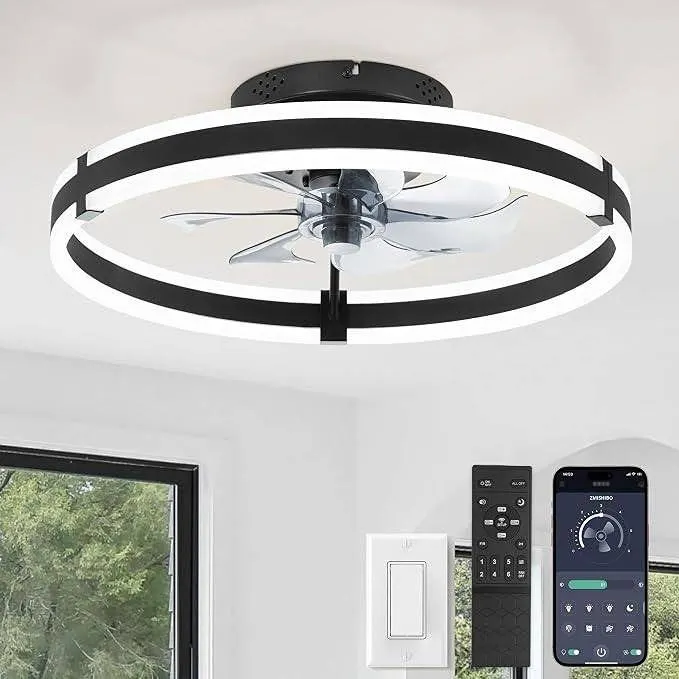 GESUM LED Ceiling Fan Light, Black, 19.7"