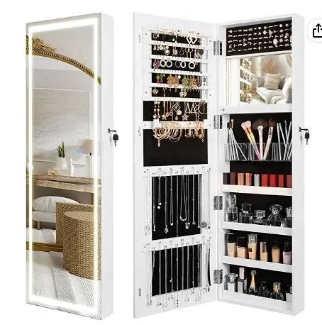 Becko US 3 Color LED Jewelry Armoire with Mirror Lights Wall/Door Mounted 47.2×14.57Ã[x=#8