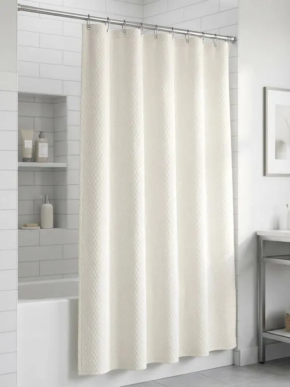 MODA Bali White Fabric Shower Curtain 71x71in