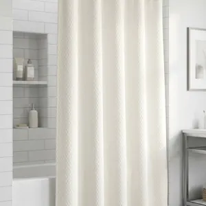 MODA Bali White Fabric Shower Curtain 71x71in