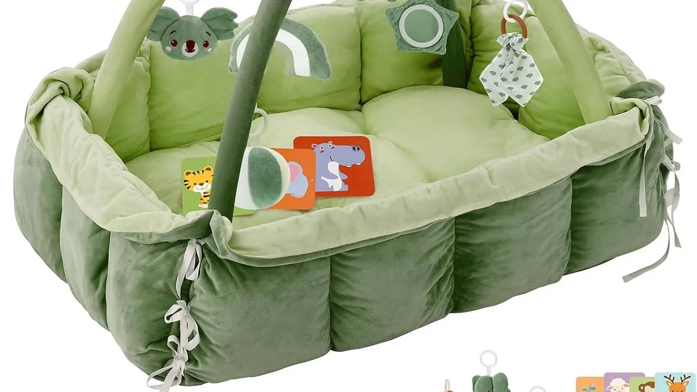 5-in-1 Plush Baby Play Gym, Rectangle Green