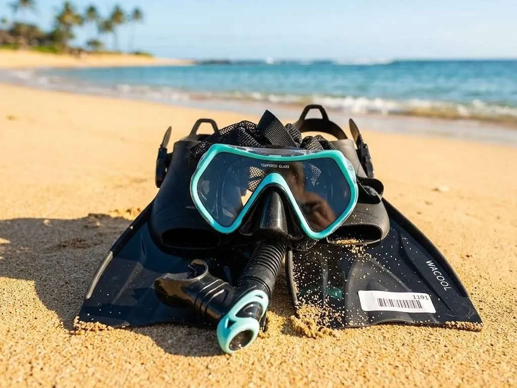 WACOOL Snorkel Set Mask Fins S/M Size 4.5-8.5