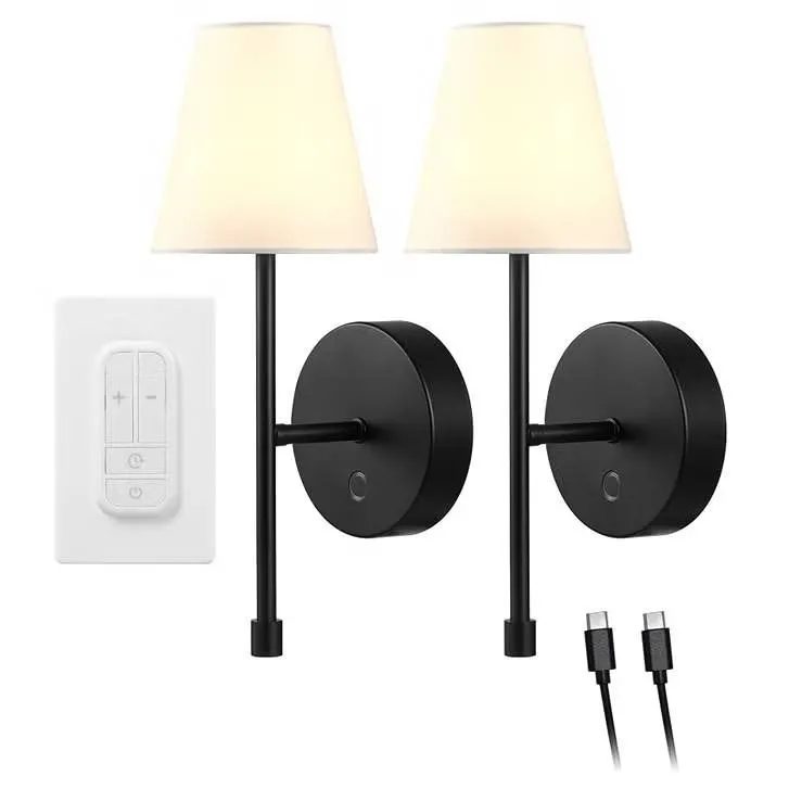 Globe Rechargeable Matte Black Sconces, 2-Pack