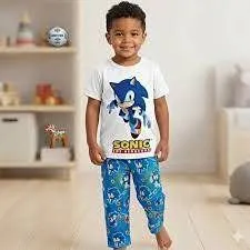 Sonic Kids 3 Pc Pyjama Set XS 4/5 Blue Multi