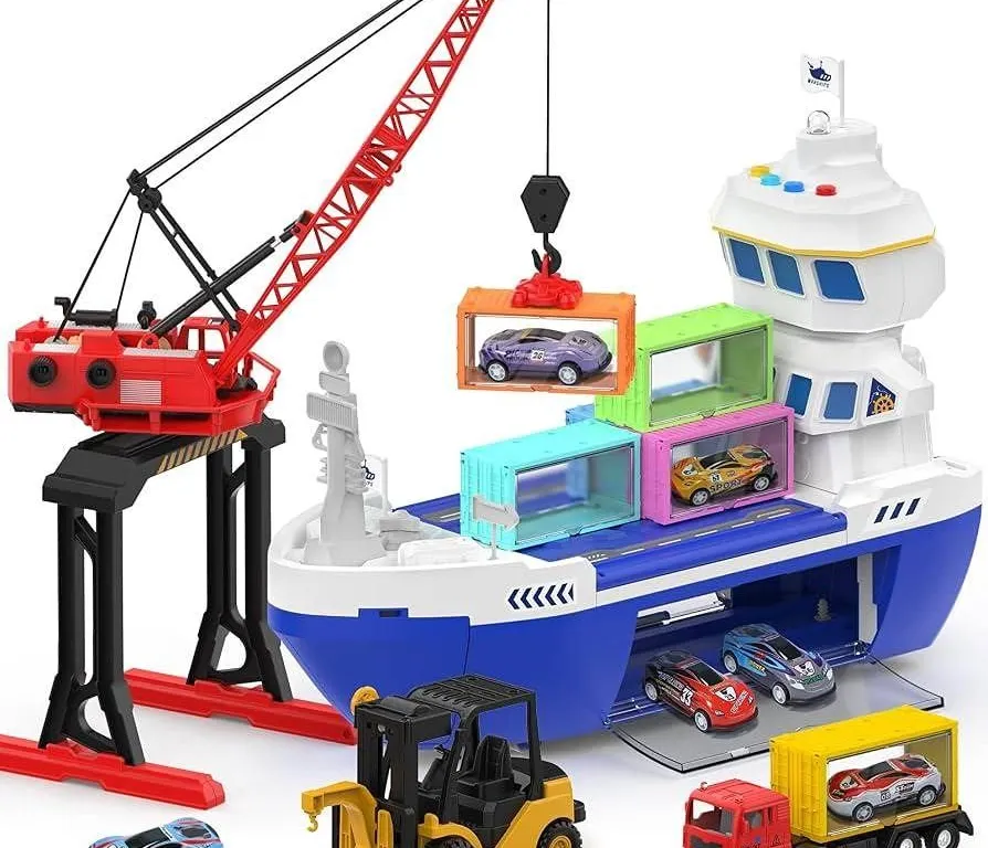 Cute Stone Toy Car Transport Ship Set