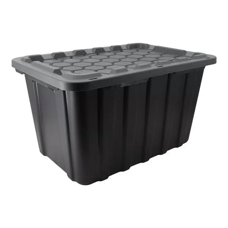 2 Black Plastic Storage Bins With Lids
