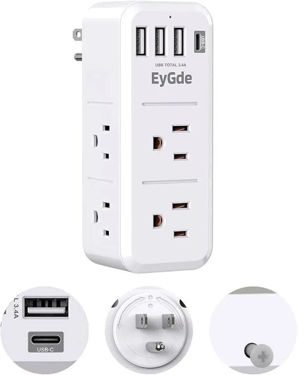 EyGde Multi Plug Outlet 6 AC 4 USB Ports