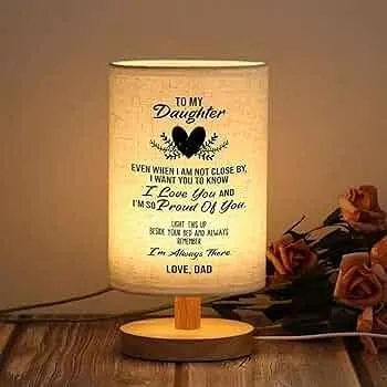 Table Lamp Gift For Daughter, Wood Base, Fabric Shade