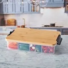 2 Plastic Containers With Bamboo Lids