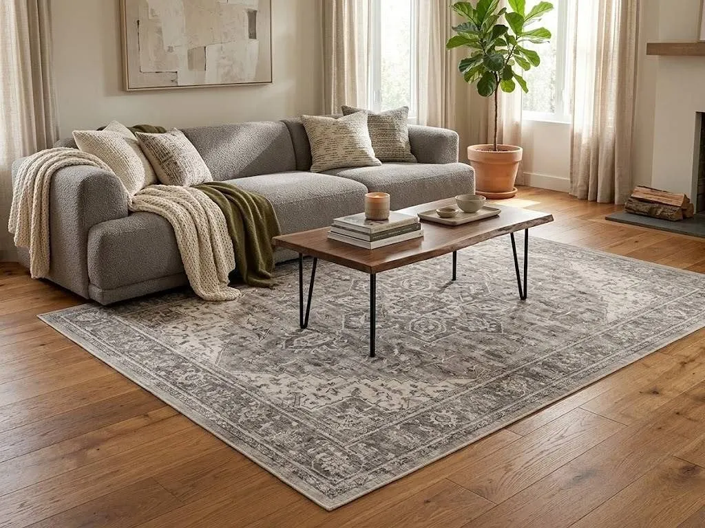 Ruggable Washable Area Rug Beige Patterned