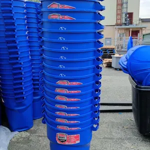 STACK OF 20 RUBBERMAID ROUGHNECK 32 GALLON/121 LITER CONTAINERS WITH LIDS