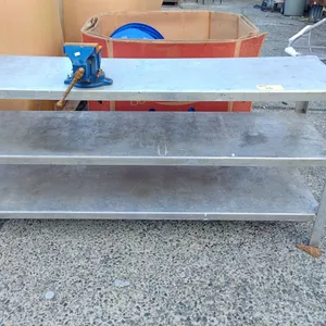 3 TIER STAINLESS STEEL WORK TABLE WITH ATTACHED VISE 70" X 20" X 32"