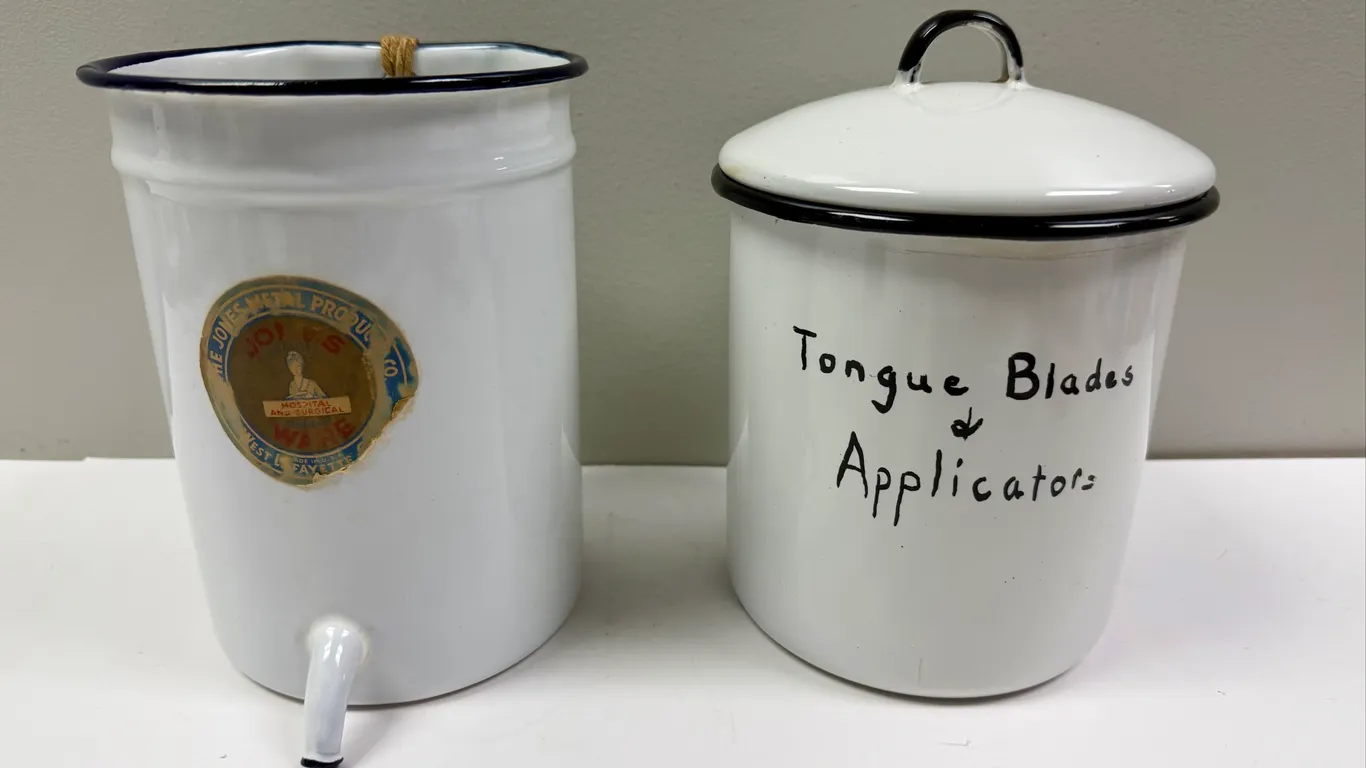 Two Medicinal Use Enamelware Containers