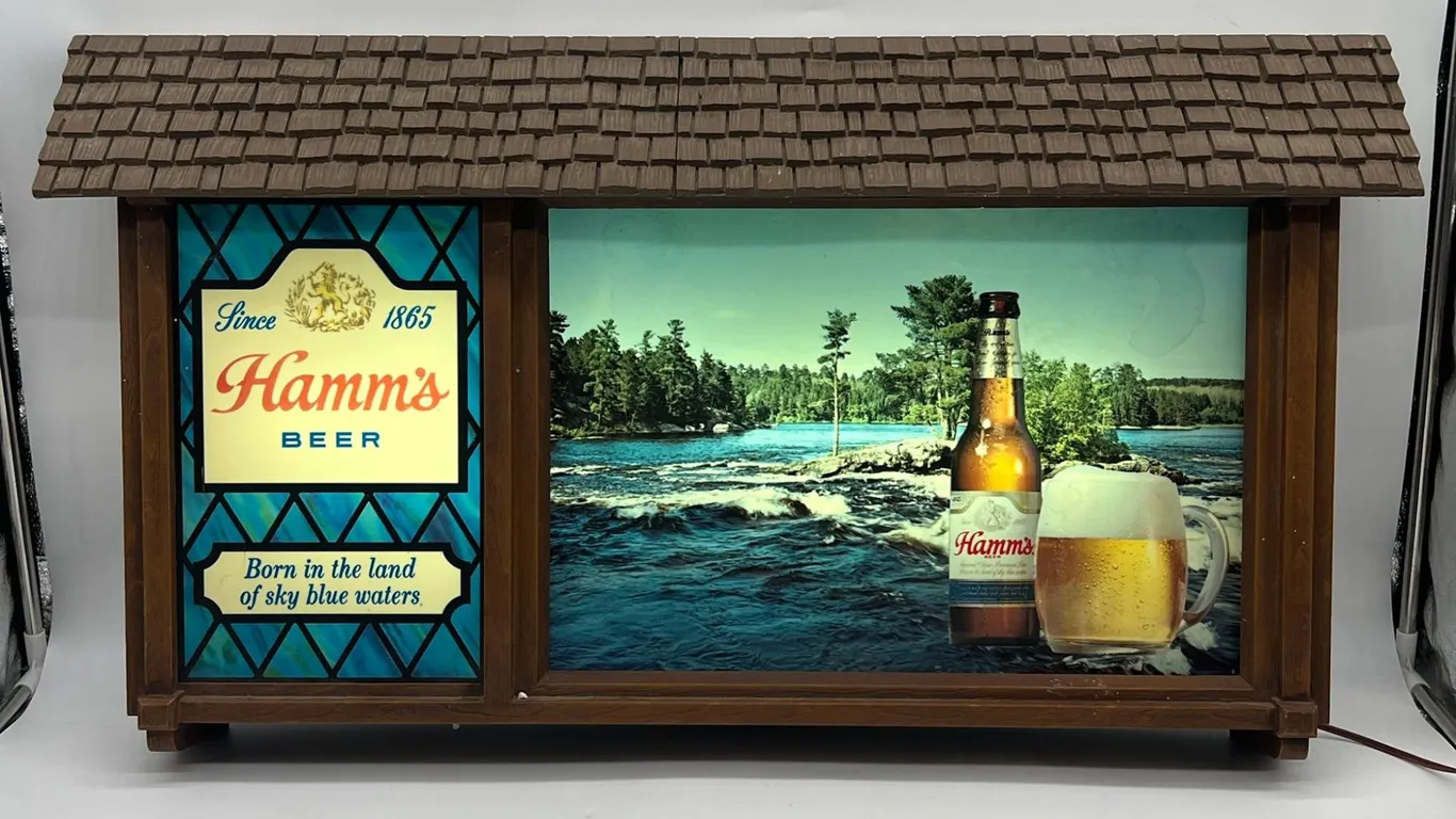 Hamm's Beer Lighted Bar Sign Cabin Style