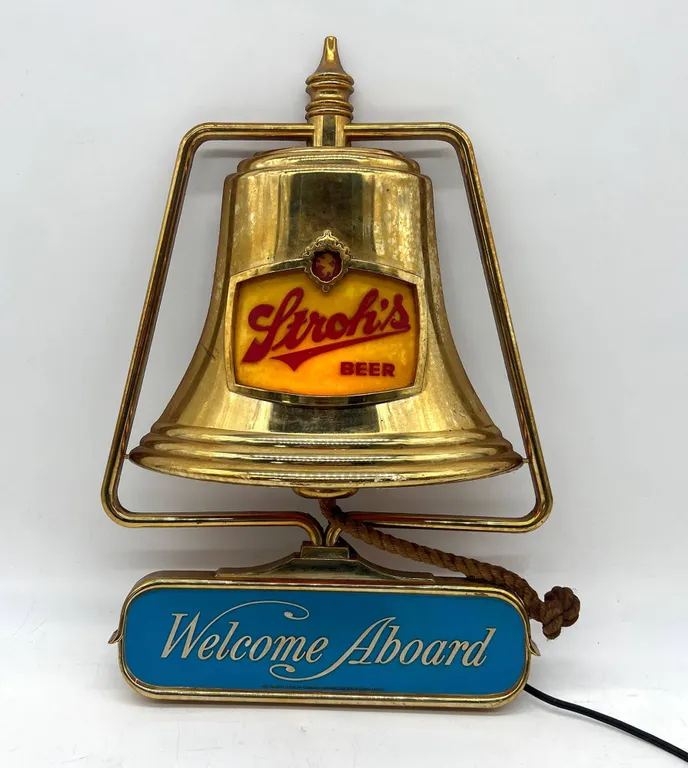 Stroh's Beer Light Welcome Aboard Bell Sign