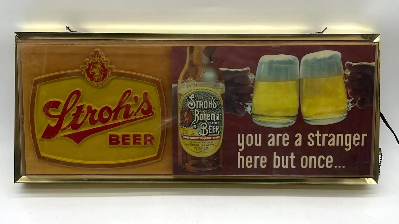 Stroh's Beer Lighted Bar Sign 24x10 Inch
