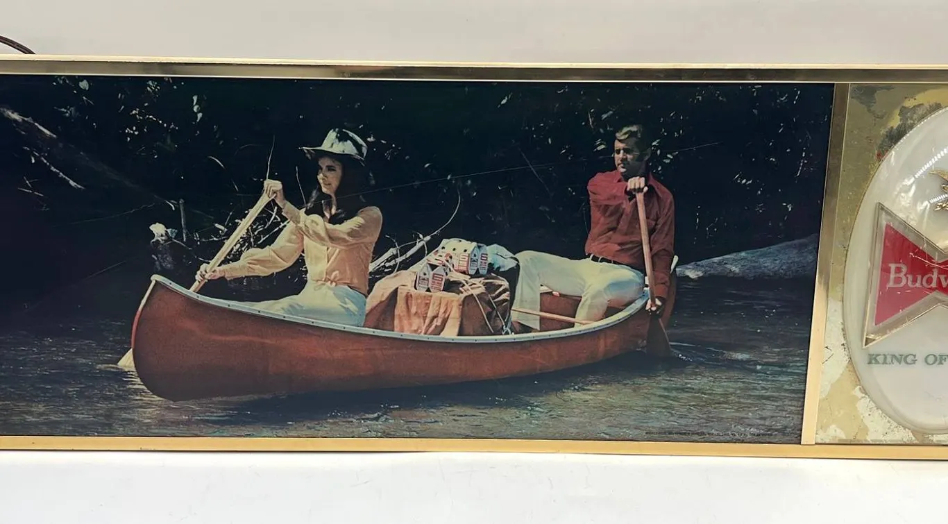 Vintage Budweiser Beer Light Sign Canoe Scene