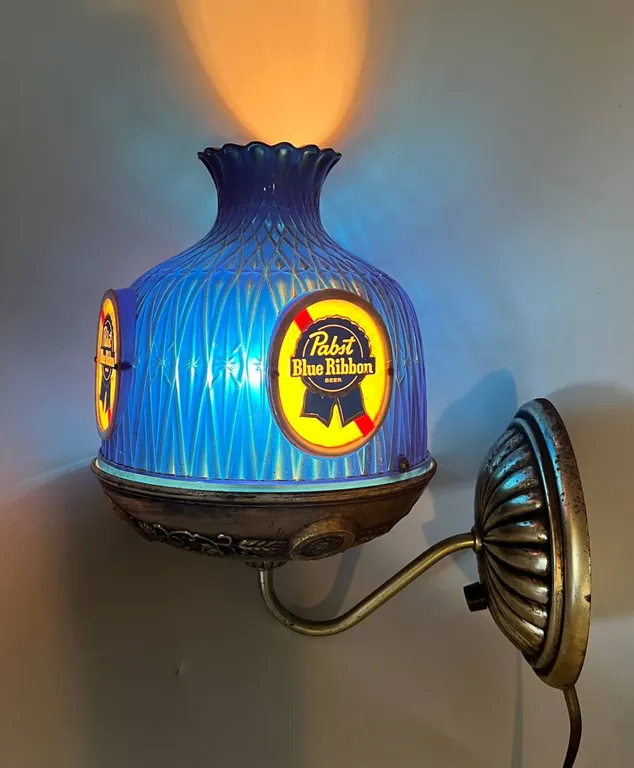 Pabst Blue Ribbon Blue Glass Beer Sconce