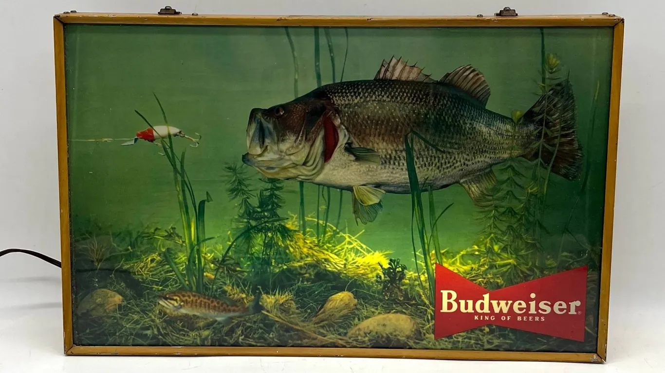 Vintage - Budweiser Beer "Bass Fishing" Light/Sign