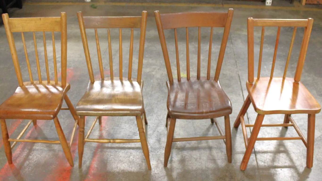 4 Mixed Wood Spindle Back Chairs