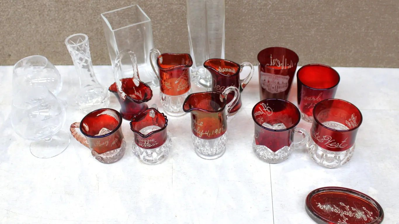 Ruby Stained Souvenir Glassware
