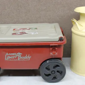 Ames Lawn Buddy Cart and Yellow Milk Can